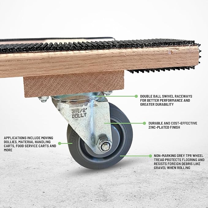 Made in USA Premium Solid Oak Furniture Dolly - 18"x30" H-Frame w/Non-Slip Grip, 3.5" Non-Marking Wheels, Heavy-Duty 1000 lbs Capacity