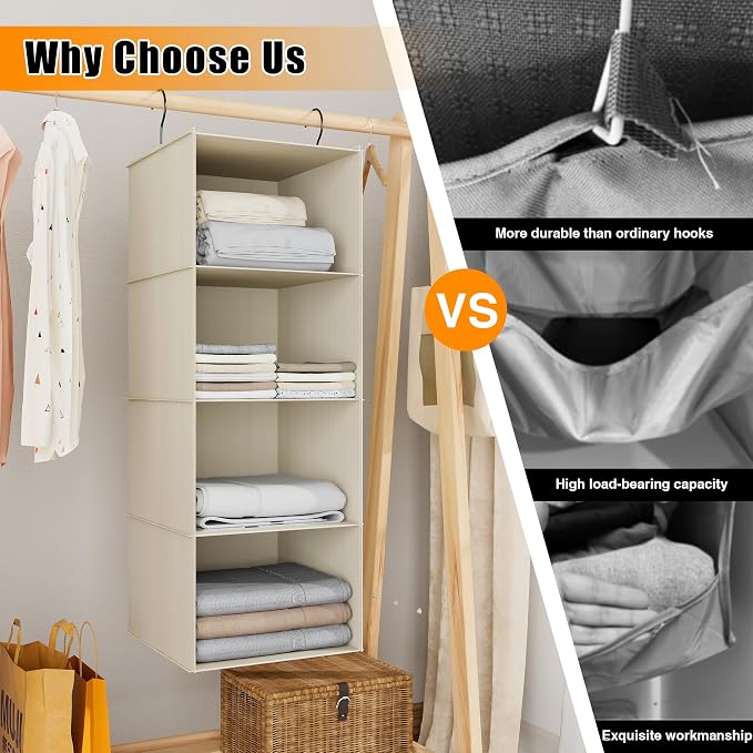 Hanging Closet Organizer 4-Shelf, Oxford Fabric Wardrobe Storage, shoes & - Image 8