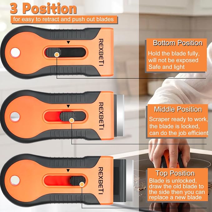 REXBETI Razor Blade Scraper Tool, 4 Pack Windows, Glass Stovetop Scraper | 4 - Image 6
