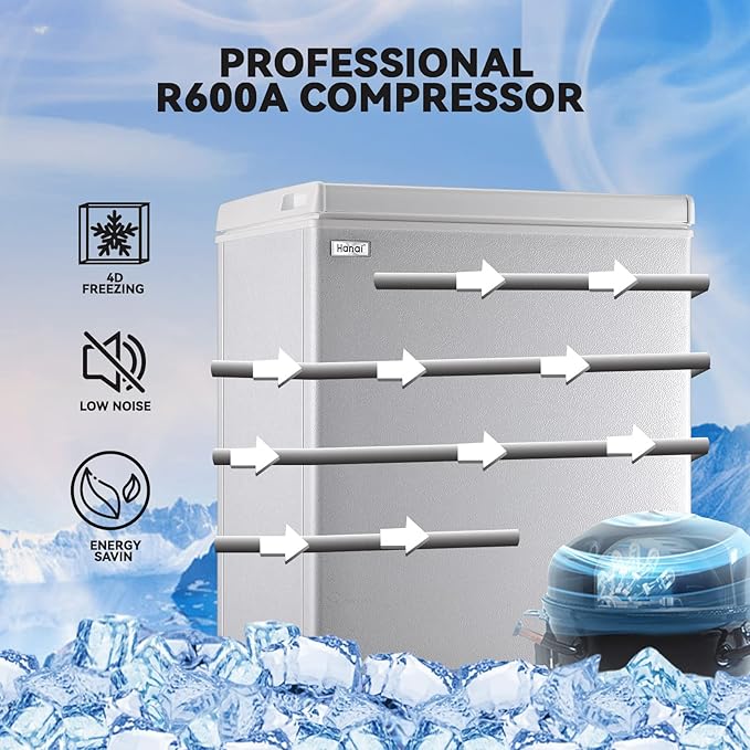 5.0 Cu.Ft Chest Freezer WANAI Deep Freezers Large Storage 7 Temperature Control Low Noise with Removable Basket for Dorm Apartment Home Kitchen