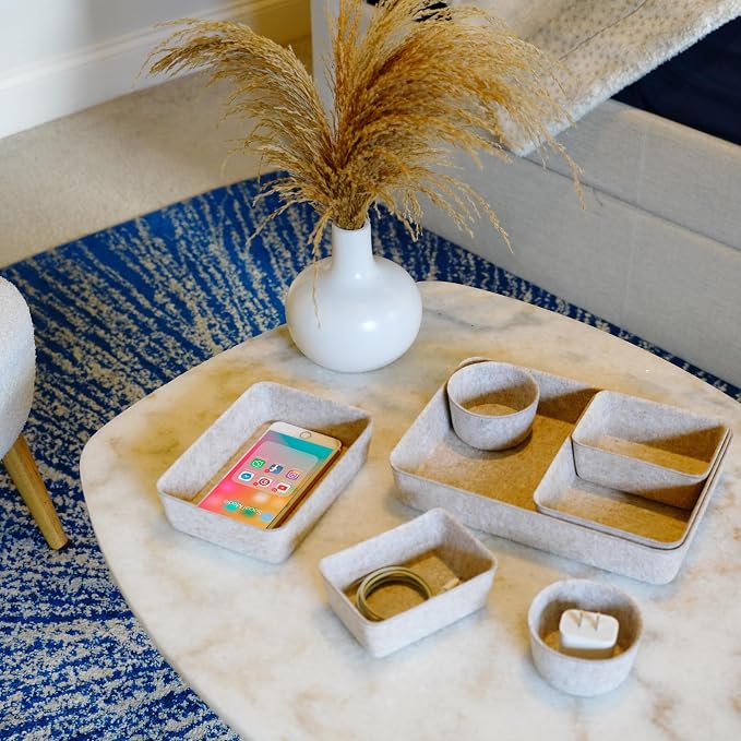 Welaxy 7pc Scandinavian Felt Desk Drawer Organizer Oatmeal Catchall Tray | - Image 4