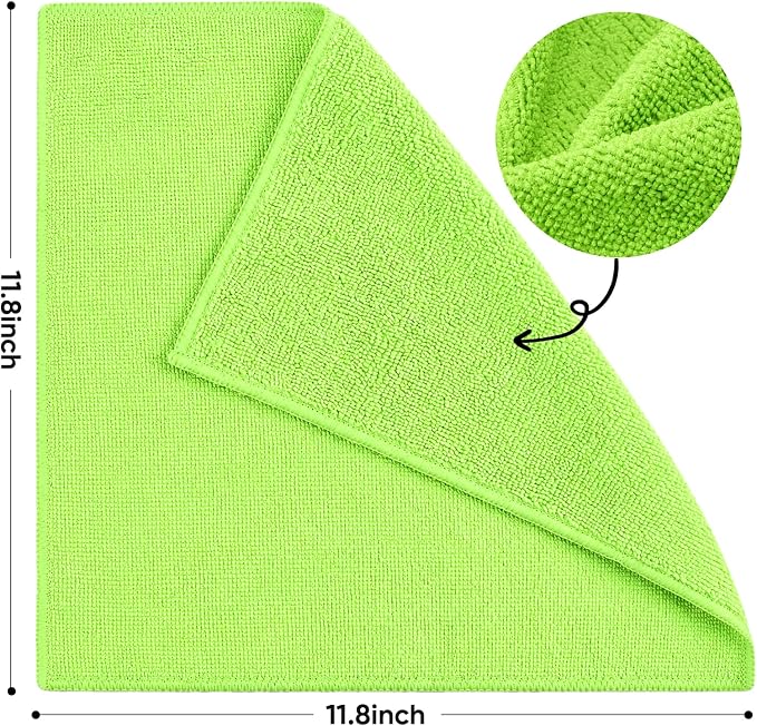 TEAWOO 10 PCS Neon Green Microfiber Cleaning Cloths, Car Towels, Kitchen Towels - Image 2