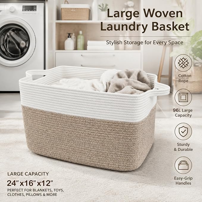 96L Laundry Basket with Handles, Extra Blanket Basket - Image 5