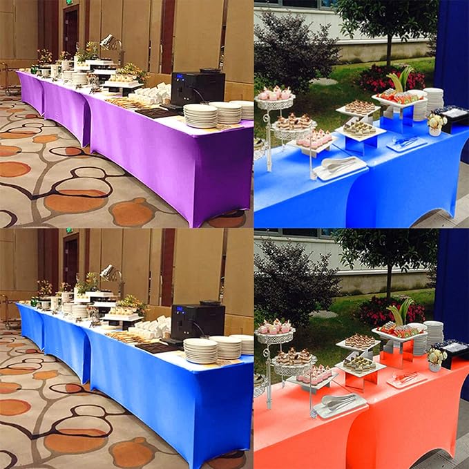 RELIANCER 2 Pack Stretch Spandex Table Covers for Rectangular Tables,8FT Elastic Fitted Tablecloth,Universal Rectangular Table Cloth Protector for Outdoor Party,Wedding,Bar,Birthday,Banquet,Events