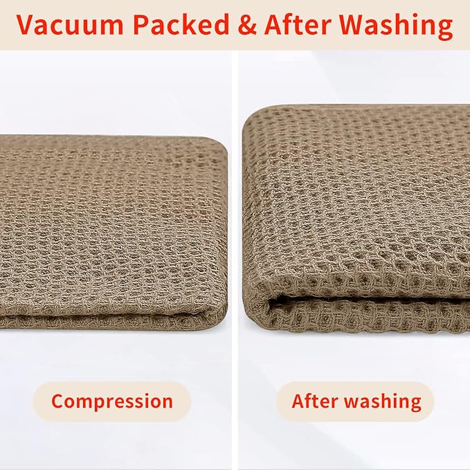 Homaxy 100% Cotton Waffle Weave Kitchen Dish Cloths 12-Pack, Tan | 12 x 12 - Image 7