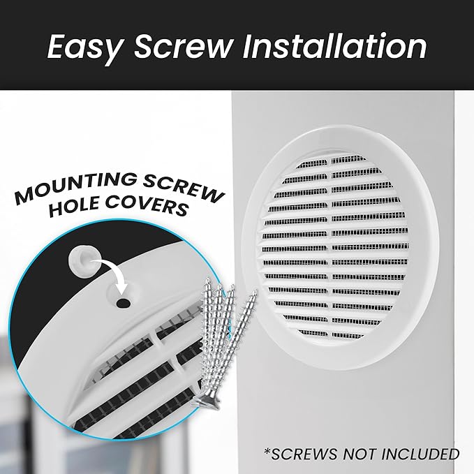 Repa Market 6 Inch (Opening) White Round Air Vent Cover - Pack of 10 Plastic Fresh Air Intake Vent - AC Cover with Nylon Mesh Screen - Wall, Ceiling HVAC Return Air Register - Modern Soffit Vents