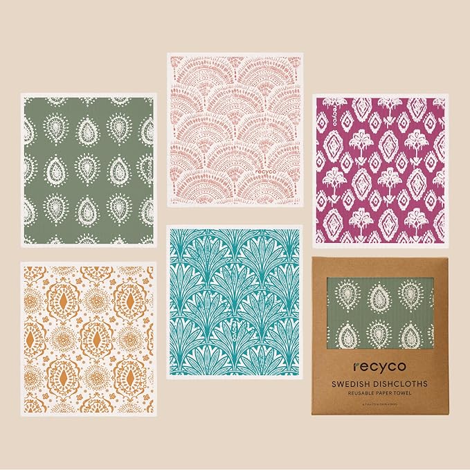 RECYCO Swedish Dishcloths for Kitchen | 5 Pack Gem Washable Dish Rags | - Image 8