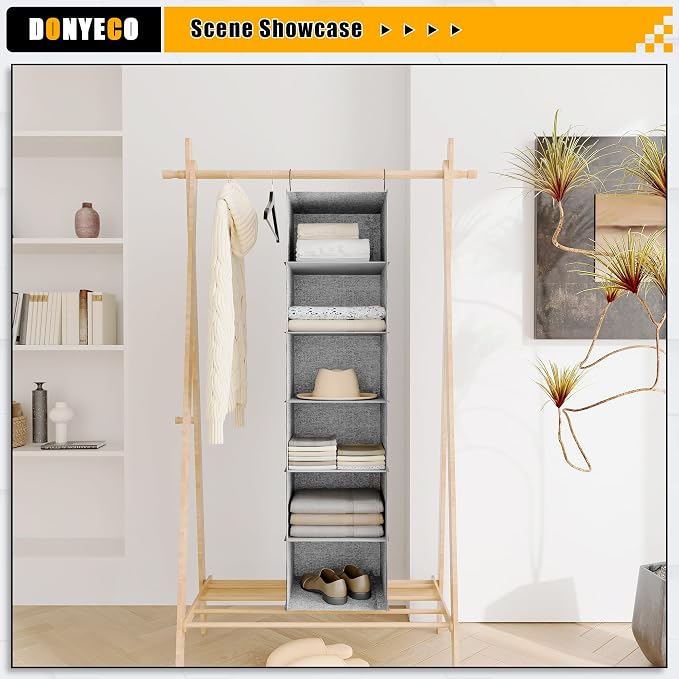 Hanging Closet Organizer 6-Shelf, Oxford Linen Wardrobe Storage, shoes & - Image 5