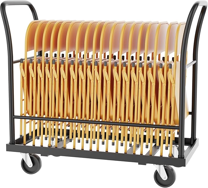 Folding Chair Rack, 300LB Load with Dual Handles, Heavy-Duty Storage Chair Dolly for 25 Chairs, All-Terrain Wheels, Commercial Cart for Events, Church, School, Weddings, Black
