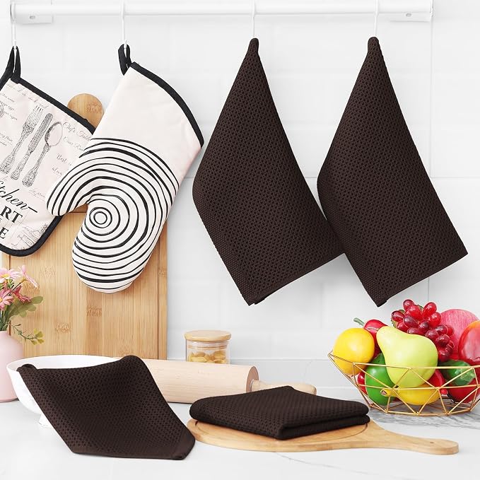 Homaxy 100% Cotton Waffle Weave Kitchen Dish Cloths 24-Pack, Dark Brown | 12 x - Image 6