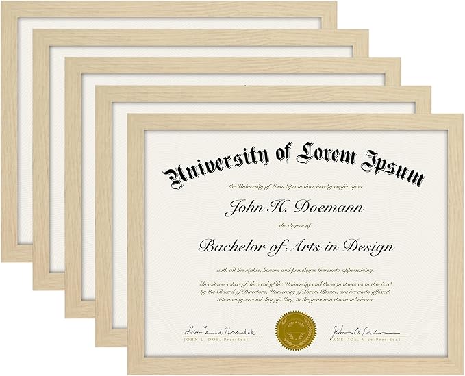 Americanflat 8.5x11 Diploma Frame with Polished Plexiglass - Set of 5 - Legacy Collection - Certificate Frame for Tabletop and Wall Display - Natural Oak