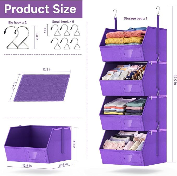 Hanging Closet Organizer, Detachable Hanging Storage Shelves | Reinforced Side - Image 3