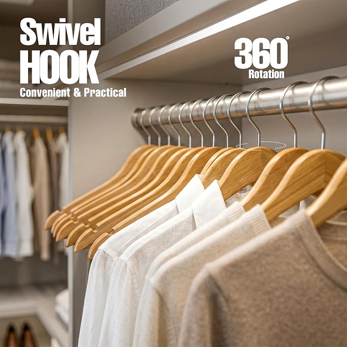 Utopia Home Wooden Hangers 90 Pack – Slim Suit Hangers Natural | 360° rotatable - Image 5