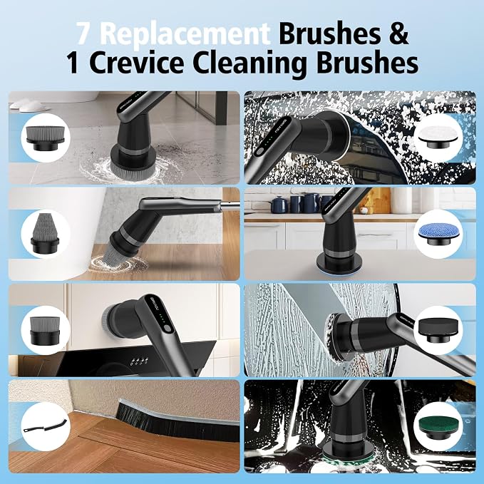 Electric Spin Scrubber, 10-in-1 Shower Scrubber & Retractable Long Handle - Image 2