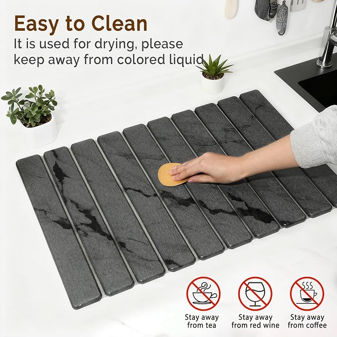 Large Stone Dish Drying Mat for Kitchen Counter, Quick Dry Stone Dishes Mats - Image 5