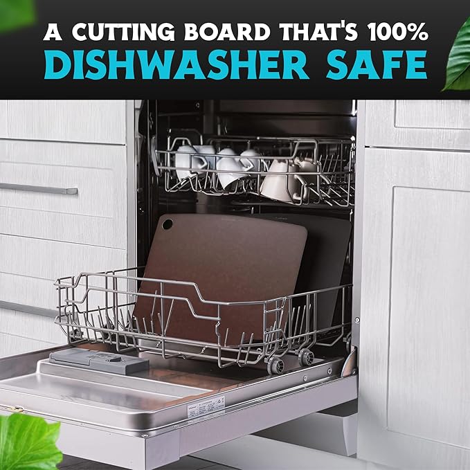Dishwasher Safe Cutting Board for Kitchen - Large Composite Wood Chopping Board, Thin & Lightweight, Heat Resistant, BPA-Free Eco-Friendly Cutting Board for Meal Prep, 14.5 x 11.25 Inch (Nutmeg Brown)
