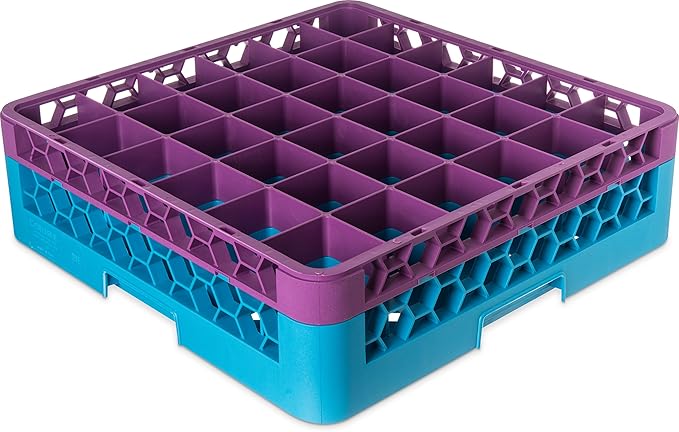 CFS RG36-1C414 OptiClean 36 Compartment Glass Rack with 1 Extender, 5.56", Polypropylene, Lavender/CFS Blue