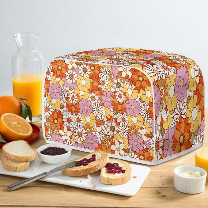 Hippie Floral Print Toaster Covers 2 Slice Dust Protection Bread Maker Covers Toaster Oven Cloth Cover Kitchen Accessories Washable Appliance Cover