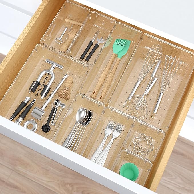 13 PCS Plastic Drawer Organizers Set, 4 Size Desk Drawer Organizer Trays | 4 - Image 6