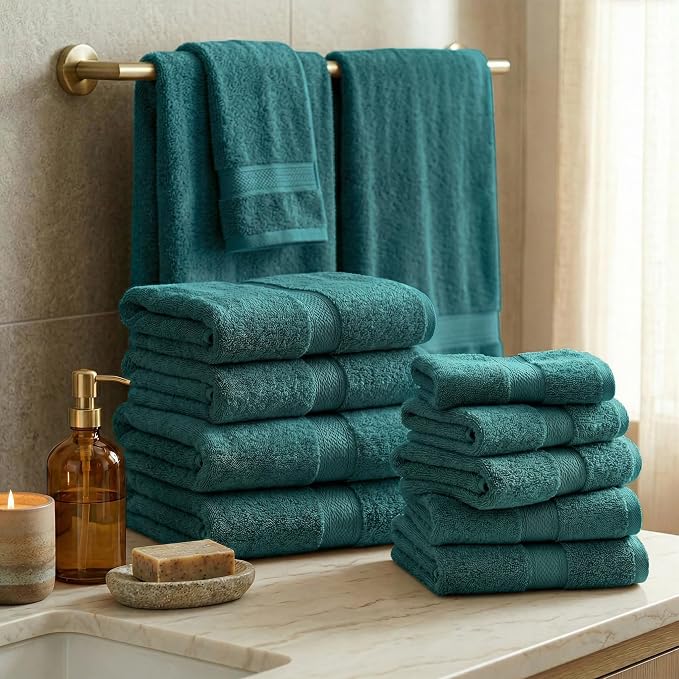 SUPERIOR Egyptian Cotton Ultra Plush & Absorbent, 12 Piece Set, Teal | - Image 2