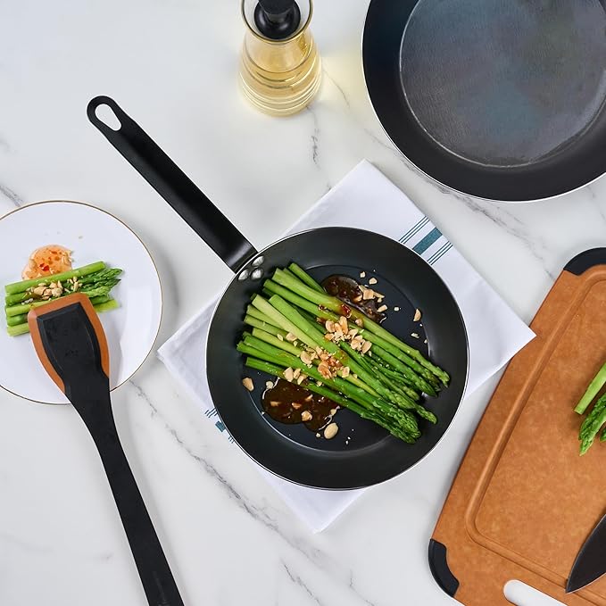 Met Lux 9.5 Inch Fry Pan, 1 Lightweight Frying Pan - Induction-Ready, Triple-Riveted, Black Carbon Steel Cooking Skillet, Durable, For Searing, Sauteing, And Browning Food - Restaurantware