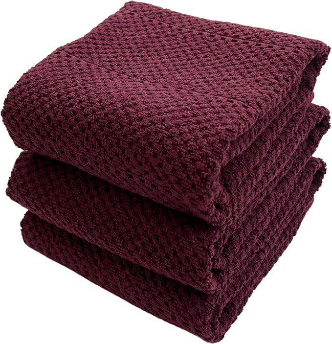 Burgundy Red Wine Kitchen Dish Towels, 100% Cotton by SerafinaHome