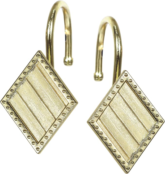Brass Gold Shower Curtain Hooks: 12PCS Geometric Bathroom Curtain Rings | - Image 2