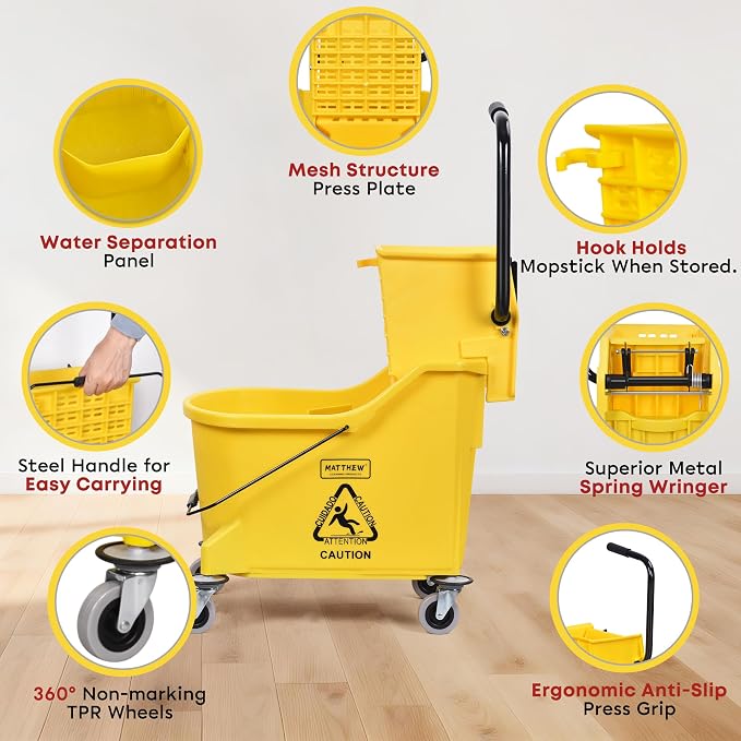 Matthew Cleaning 44Quart Commercial Mop Bucket INCL.Wet String Mop& 19'' - Image 3