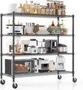 Homdox Heavy Duty Metal Shelves for Storage, 4 Tier Storage Racks and Shelving, Commercial Adjustable Wire Shelving Unit on Wheels, Garage Rack Pantry Shelves Kitchen Shelving, 18"x48"x72", Black