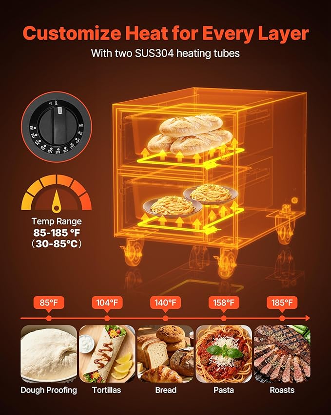 VEVOR Commercial Electric Drawer Warmer,2 Full-Size Pan Stainless Steel Food Warmer,Freestanding Standard Warming Drawer Cabinet,85°F–185°F Wide Temperature Range,for Restaurant, Hotel Buffet & Bakery