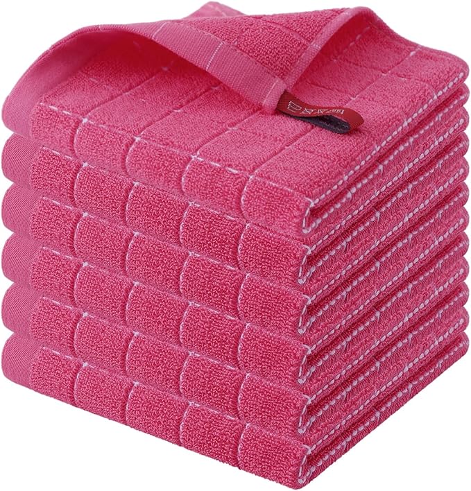 Homaxy 100% Cotton Terry Kitchen Dish Cloths, 6 Pack, Rose Red by Homaxy