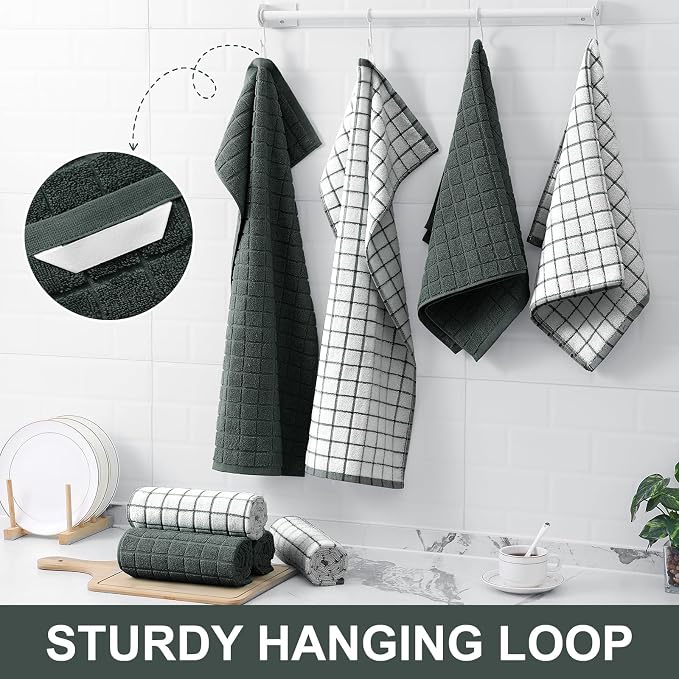 Homaxy Large Premium Cotton Kitchen Towels 16"x 28", 8 Pack, Dark Green - Image 6