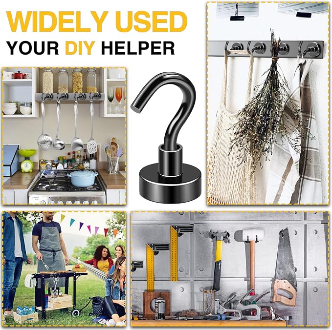 DIYMAG Magnetic Hooks 45pcs 30lbs Cruise Essentials 2026 Magnet Hook Black - Image 3
