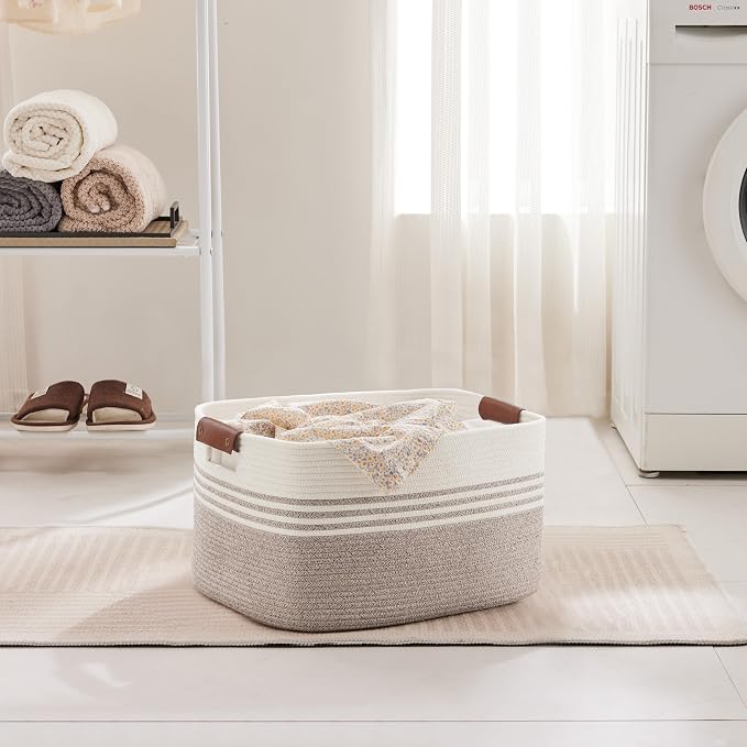 45L Small Woven Laundry Basket Hamper - Image 4