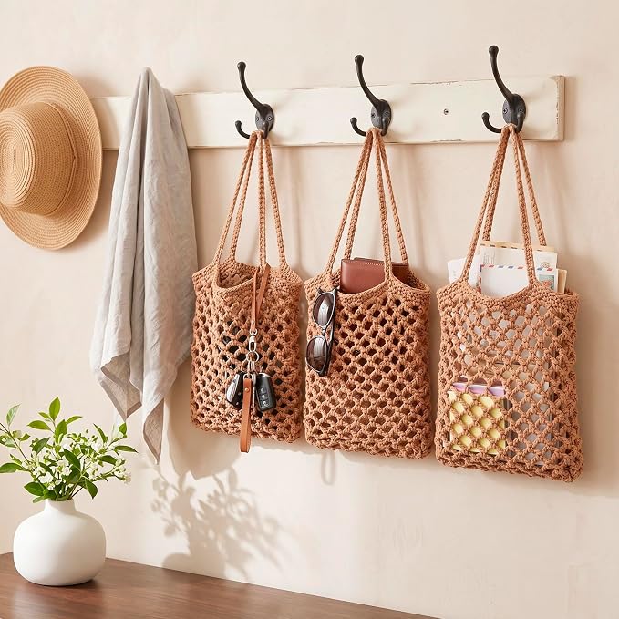 Honeydak 3 Hanging Baskets, Dark Brown, Cotton Rope - Image 4
