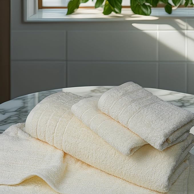 8 Piece Towel Set, 2 XL Bath, 2 Hand, 4 Washcloth, Cream | 100% Cotton - Image 5