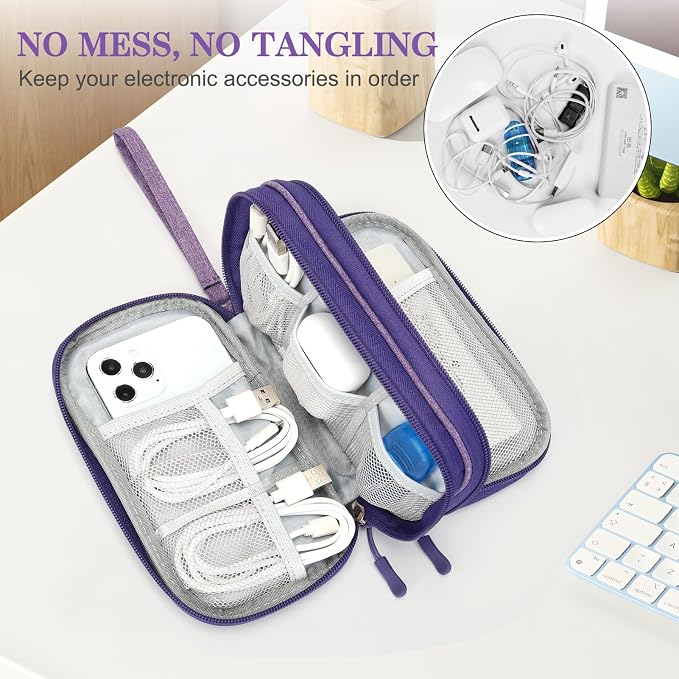 FYY Electronic Organizer, Travel Tech Pouch Bag Cable Organizer Dark Purple | - Image 5