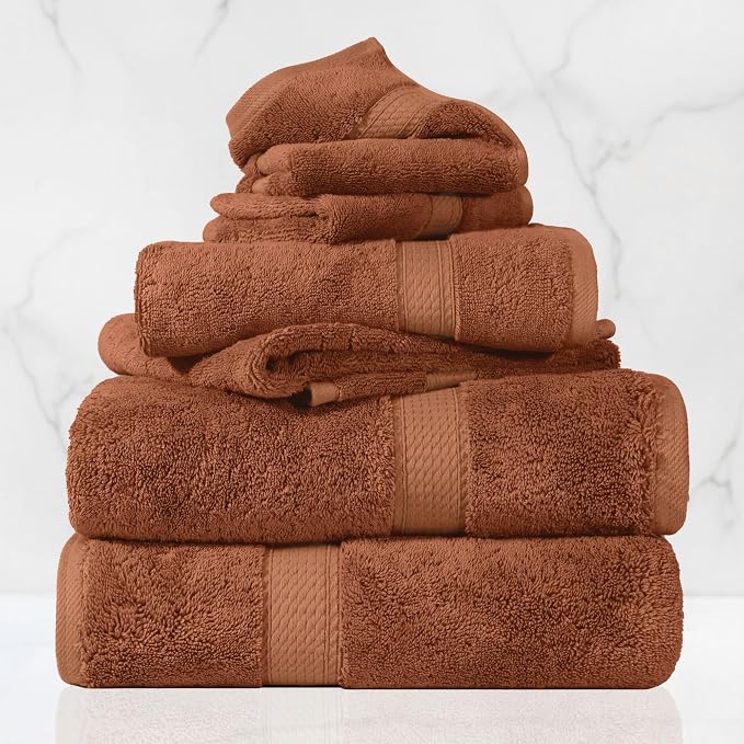 SUPERIOR Egyptian Cotton Ultra Plush & Absorbent, 6 Piece Set, Rust | Quick Dry - Image 2