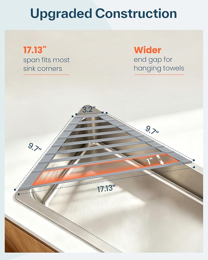 Ohuhu Triangle Roll Up Dish Drying Rack, Silicone Wrapped Steel Anti-Slip Sink - Image 6