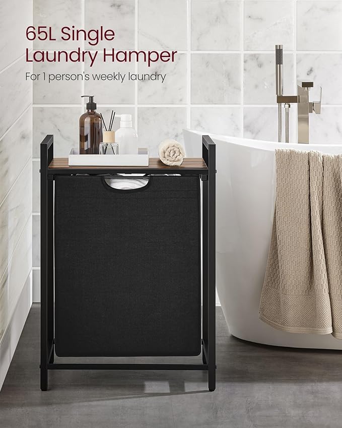 VASAGLE Laundry Hamper with Shelf, 1 Pull-Out Bag, 17.2 Gallons - Image 3