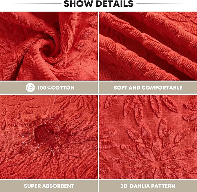 Artoid Mode 2 Pcs Red 3D Dahlia Floral Jacquard Hand Towels - Image 6