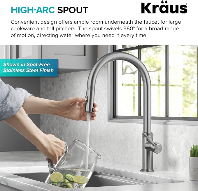 KRAUS Brushed Gold 17 in Pull Down Kitchen Faucet KPF-2654BG | Diamond-knurled - Image 9