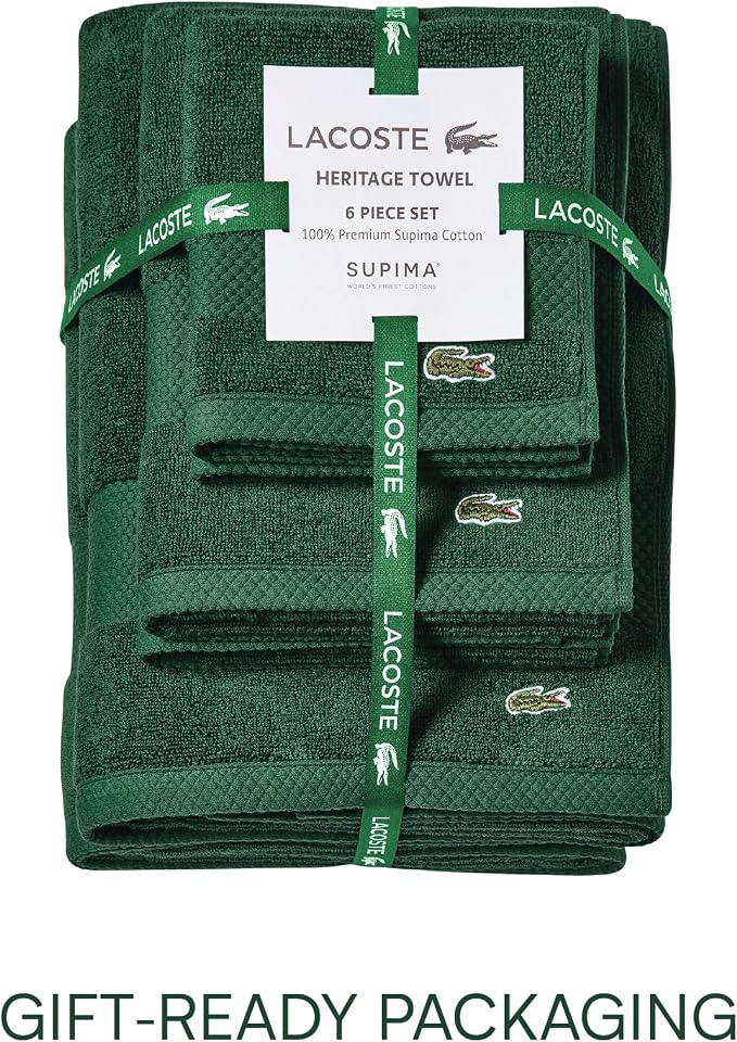 Lacoste Heritage Supima Cotton 6-Piece Towel Set, Eden | Highly Absorbent - Image 4