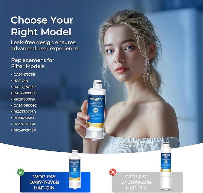Waterdrop Plus DA97-17376B Water Filter, Replacement for Samsung® HAF-QIN/EXP, DA97-08006C, NSF/ANSI 401&53&42&372 Certified Refrigerator Water Filter, 3 Filters (Package may vary)