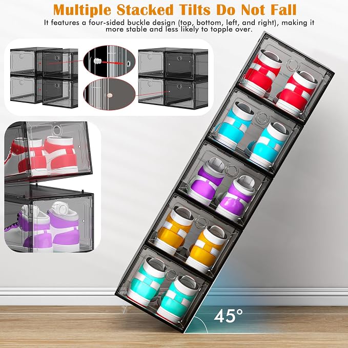 ARSTPEOE 12-Pack Shoe Storage Boxes Clear Magnetic Stackable - Image 3
