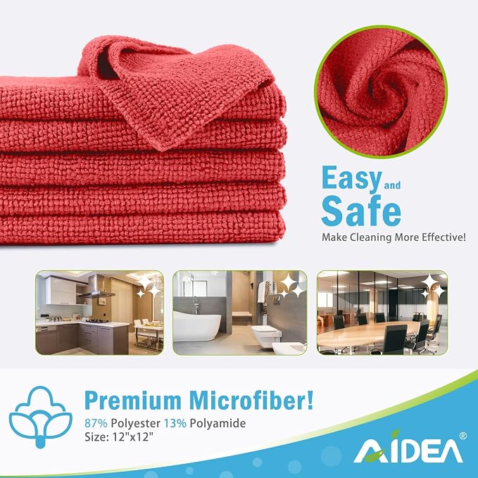 AIDEA Microfiber Cleaning Cloth Red-50PK, Soft Absorbent Shop Rags, Microfiber - Image 6