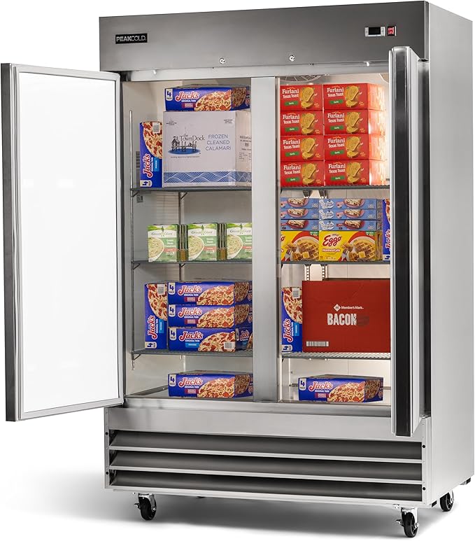 PeakCold 2 Door Commercial Stainless Steel Freezer, White Interior; 47 Cubic Ft, 54" Wide