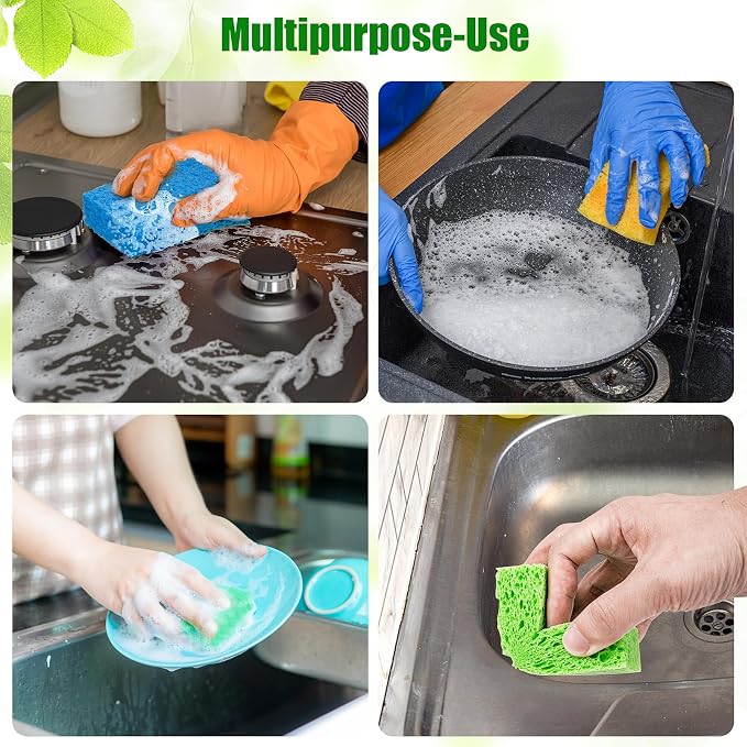 12 PCS Kitchen Sponges, Natural Compressed Cellulose Sponges, Non-Scratch - Image 6