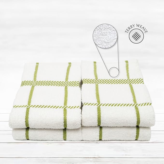 100% Cotton Terry Dish Towels, 4 Pack Checks, 16 x26 Inches, Super Soft and - Image 3