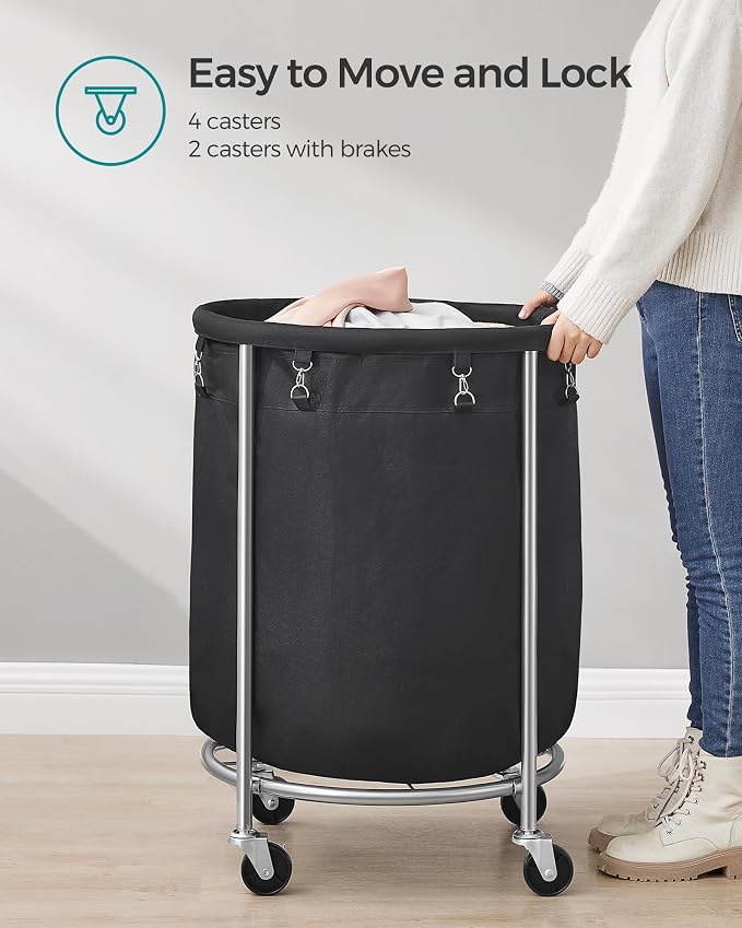 SONGMICS Laundry Basket with Wheels, Steel Frame, Removable Bag - Image 8